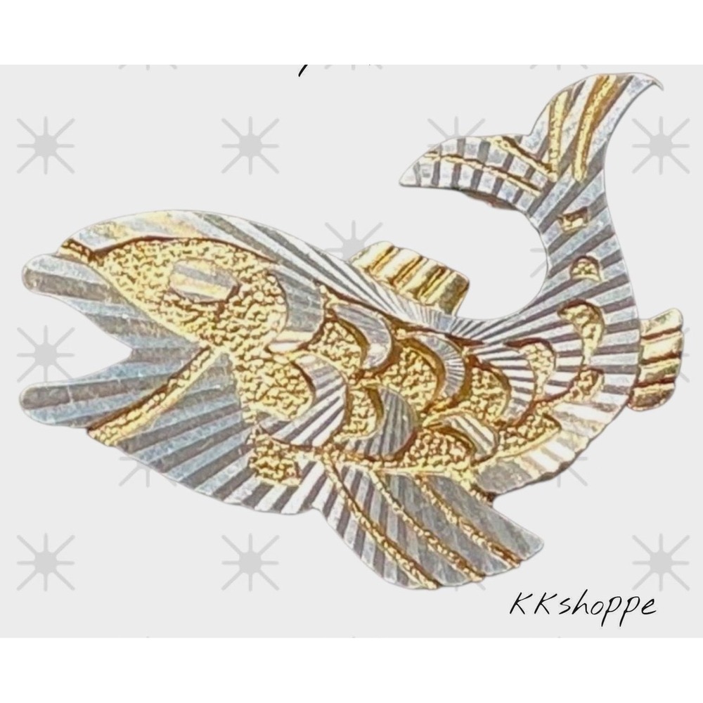 Vintage West Germany Fish Brooch Gold Silver Tone Figural Mid Century Pin